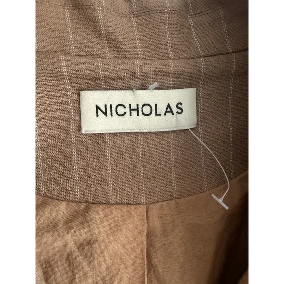 Nicholas Women US 8 Oversized Linen Blazer Charlee Camel Brown Tan Pinstripe